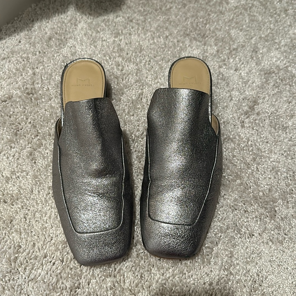 Marc Fisher Metallic Pewter Slip-On Loafers